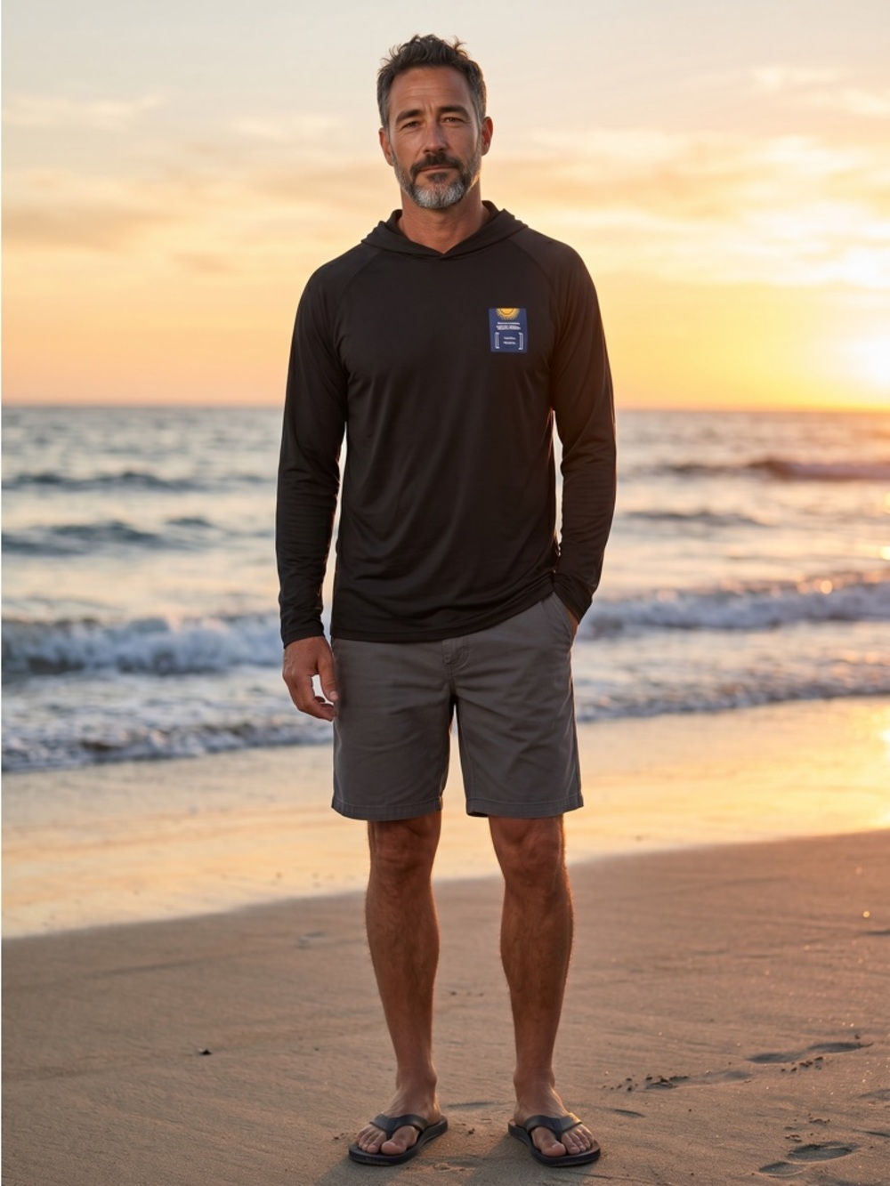 Black Lightweight Hooded Long Sleeve Shirt with UPF 50 and quick dry